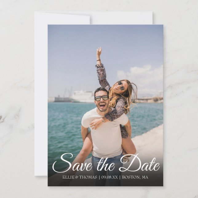 Foto Save the Date Modernes Script Einladung (Vorderseite)