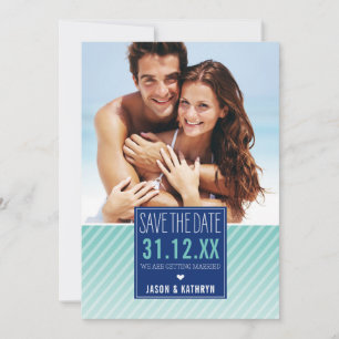 FOTO SAVE THE DATE Ombre-Schrägstreifen marineblau