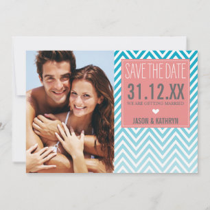 FOTO SAVE THE DATE ombre Zickzack türkisfarbene Ko Einladung