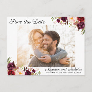 Foto Save the Date Postkarten Marsala Pink Blume