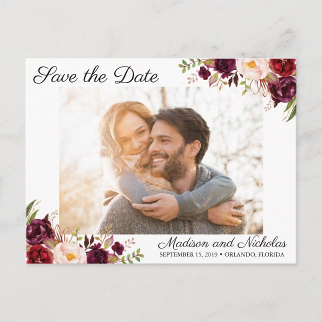 Foto Save the Date Postkarten Marsala Pink Blume (Vorderseite)