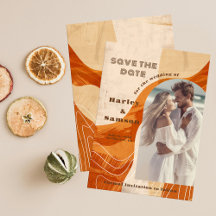 Foto Save the Date, retro verbranntes Orange-Desig