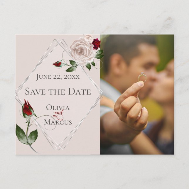 Foto Save the Date Rose Rosa und Wein Postkarte (Vorderseite)