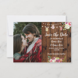 Foto Save the Date Rustic Jar Wood Floral Einladun