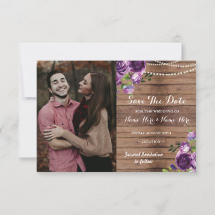 Foto Save The Date Rustikal Holz Lila Blumen