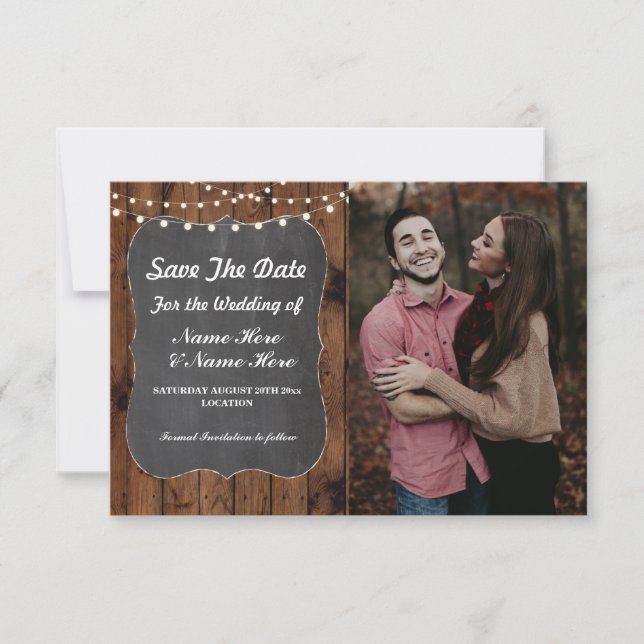 Foto Save the Date Rustikales Chalk Wood einladen (Vorderseite)