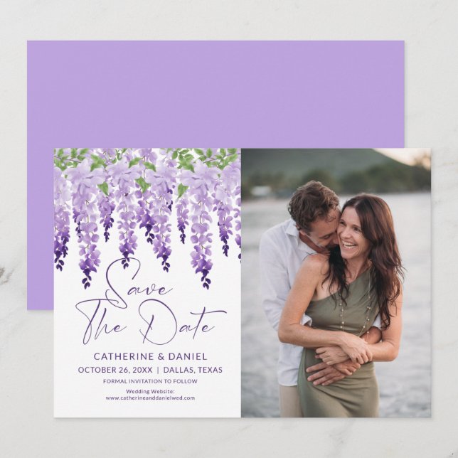 Foto Save the Date Watercolor Wisteria Wedding (Vorne/Hinten)