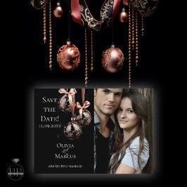 FOTO Save the Date | Winterrosa und Onyx Bauble Dankeskarte