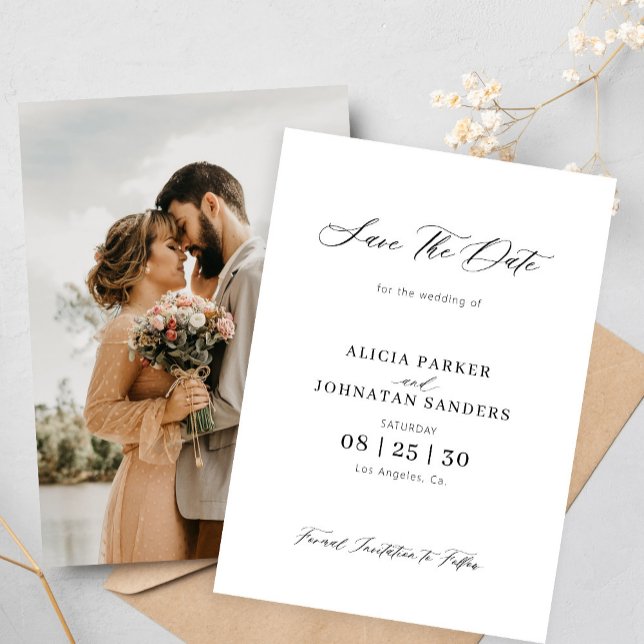 Foto schlichte Hochzeit in Schwarz-Weiß Save The Date (Von Creator hochgeladen)