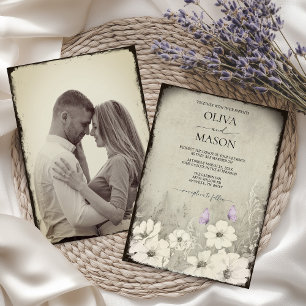 Foto-Schmetterling-Wildblumen-Hochzeit Einladung