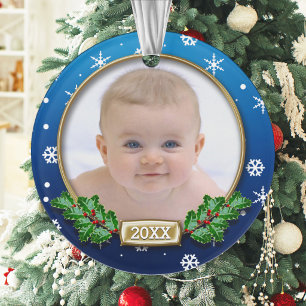 Foto-Schmuck Babys erstes Weihnachten (Blau) Ornament