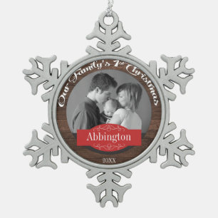 Foto-Schneeflocke der rustikalen Familie 1. Schneeflocken Zinn-Ornament