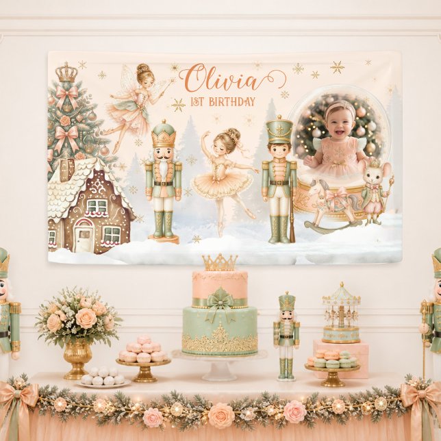 Foto-Schneekugel Nussknacker 1. Geburtstag   Banner (Photo Snow Globe Nutcracker 1st Birthday Banner)