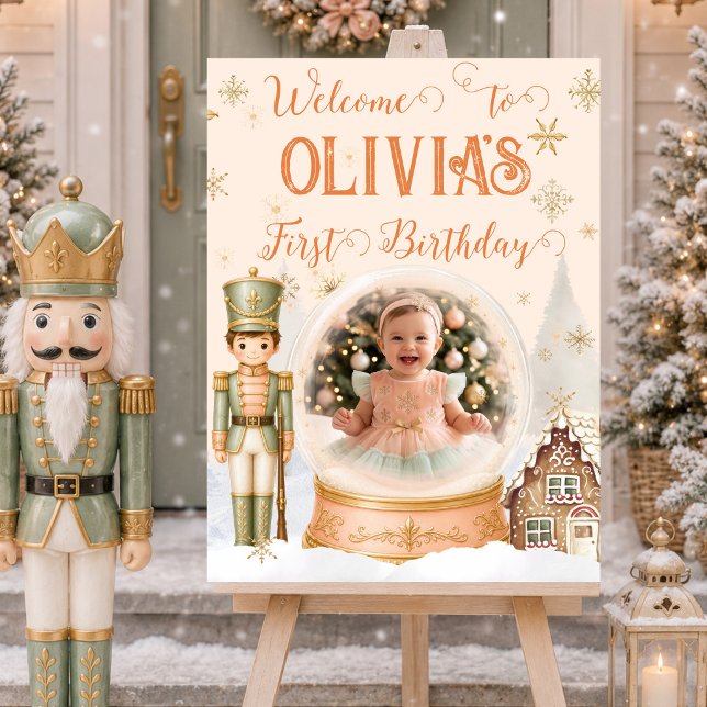 Foto-Schneekugel Nussknacker-Willkommensschild Poster (Photo Nutcracker Sugar Plum Welcome Sign)