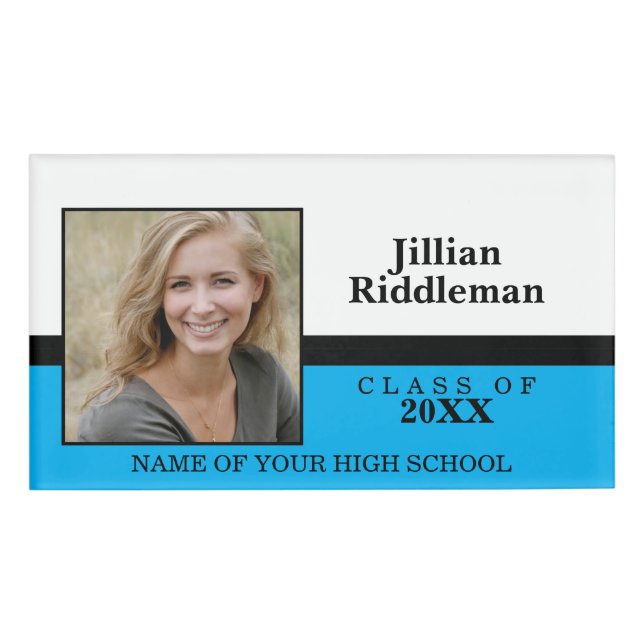 Foto School Wiedersehen - Baby Blue, Black and Whi Namenschild (Vorderseite)