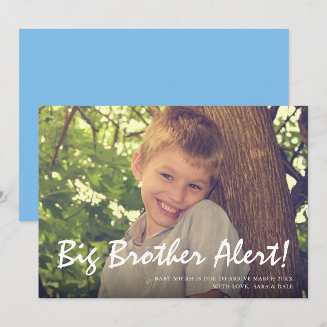 Foto Schwangerschaft Big Brother Blue Announccard Ankündigung (Vorne/Hinten)