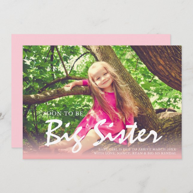Foto Schwangerschaft Big Sister Pink Ankündigung (Vorne/Hinten)