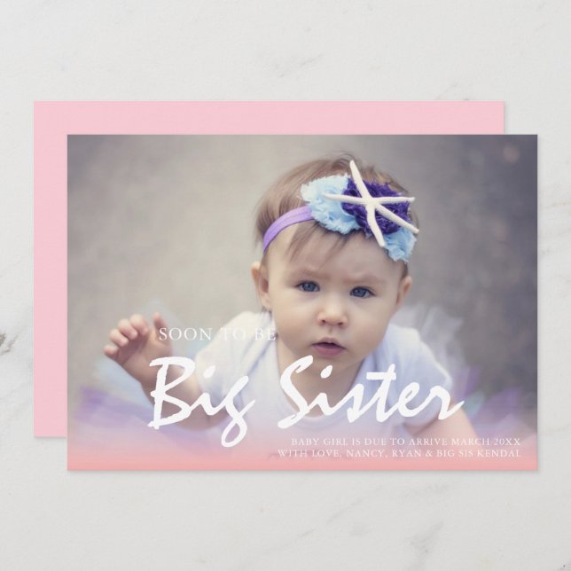 Foto Schwangerschaft Big Sister Pink Ankündigung (Vorne/Hinten)