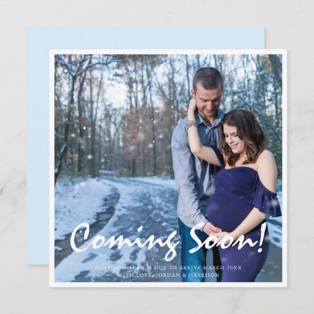 Foto Schwangerschaft kommt bald Blue Baby Ankündig Ankündigung (Vorne/Hinten)