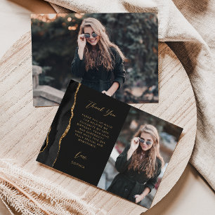 Foto Schwarz Achat Gold Schrift Dunkel 18. Geburts Dankeskarte
