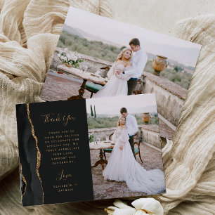 Foto Schwarz Achat Gold Schrift Hochzeit Dankeskarte