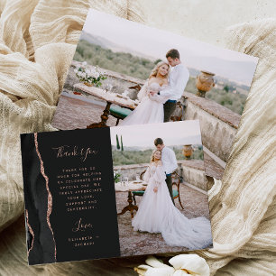 Foto Schwarz Achat Roségold Schrift Hochzeit Dankeskarte