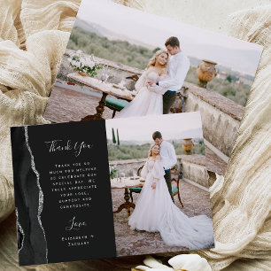 Foto Schwarz Achat Silber Schrift Hochzeit Dankeskarte