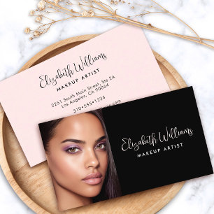Foto Schwarz Blush Rosa Schrift Make-up-Artist Mod Visitenkarte