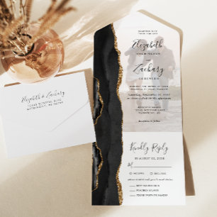 Foto Schwarz Gold Achat Essenswahl Hochzeit All In One Einladung
