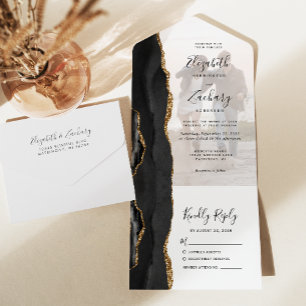 Foto Schwarz Gold Achat Hochzeit All In One Einladung