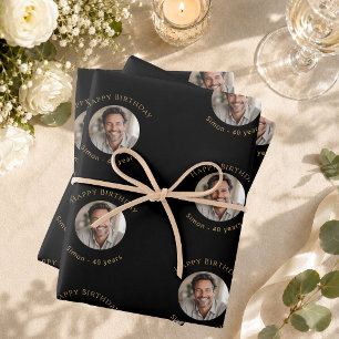 Foto Schwarz Gold Geburtstag Geschenkpapier Set
