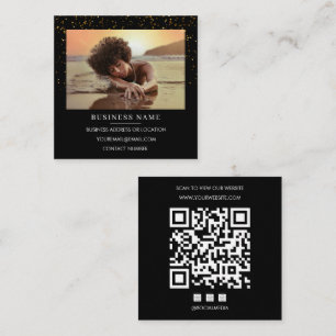 Foto Schwarz Gold Glitter QR Code Social Media Quadratische Visitenkarte