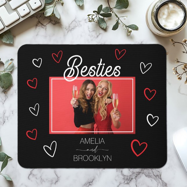 Foto Schwarz-Rote Herzen Besties Mousepad (Photo Black and Red Hearts Besties Mouse Pad)