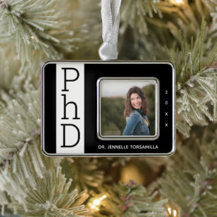 Foto Schwarz-weiß PhD Abschluss Weihnachtsnamen Rahmen-Ornament Silber