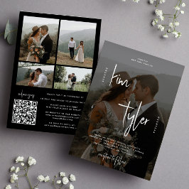 Foto, schwarz-weiß QR-Code Hochzeit Einladung