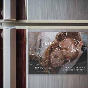 Foto Schwarz-Weiß-Skript Hochzeit speichern Sie da Magneteinladung