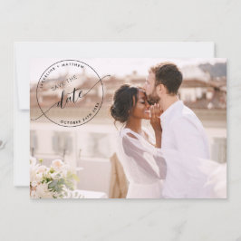 Foto, Schwarzer Monogramm-Stempel Foto-Overlay Hoc Save The Date