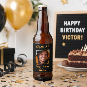 Foto schwarzes Foto 21. Geburtstag Kapitel 21 Bierflaschenetikett