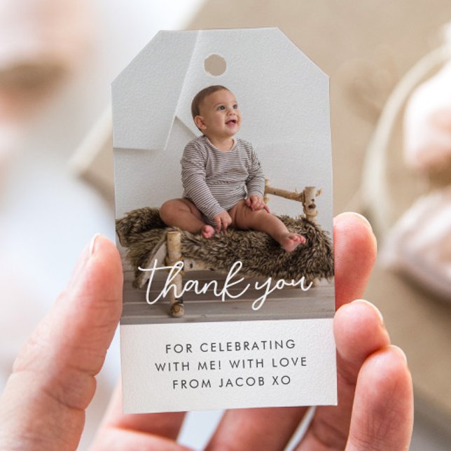 Foto Script Boy Vielen Dank, dass Sie Tags geben Geschenkanhänger (Zazzle Photo Script Thank You Gift Tags)