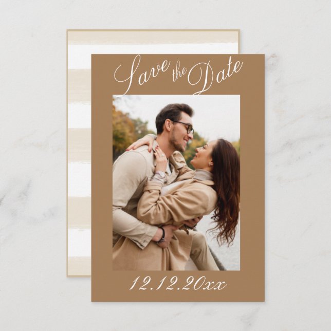 Foto Script Moderner Streifen Save the Date neutra (Vorne/Hinten)