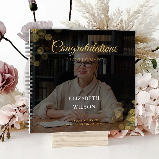 Foto Script Retirement Party Gold Confetti Gast Notizbuch (Photo Script Retirement Party Gold Confetti Guest Notebook)