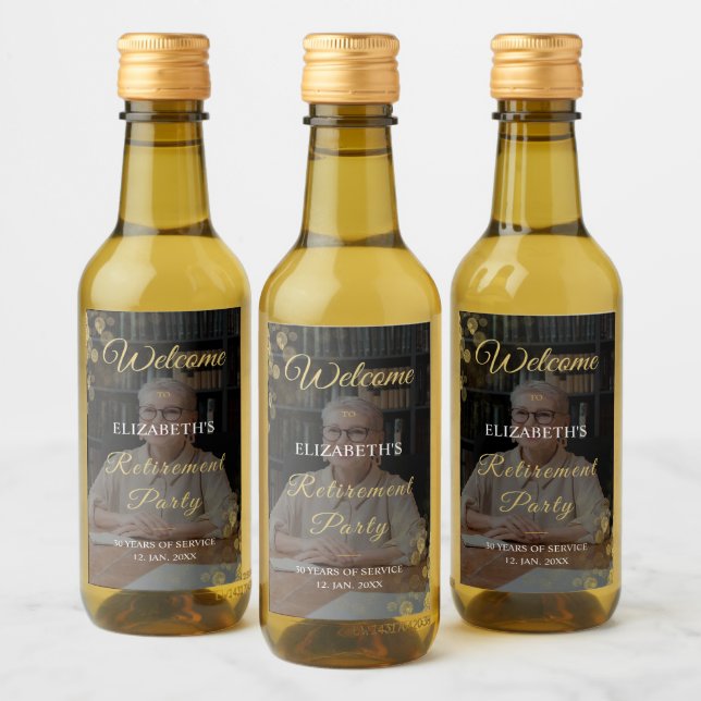 Foto Script Retirement Party Gold Confetti Weinetikett (Flaschen)