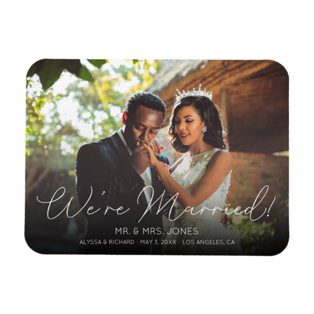 Foto & Script Typography Wedding Announcement Magnet (Horizontal)