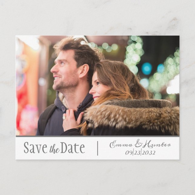 Foto Script Verlobung Couple Save the Date Postkarte (Vorderseite)