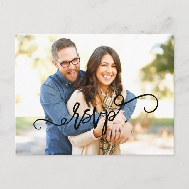 Foto Script Wedding RSVP Postcard Einladungspostkarte (Vorderseite)
