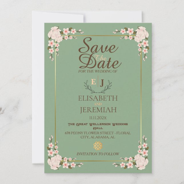 Foto Script White Floral Wedding Save the Date Einladung (Vorderseite)