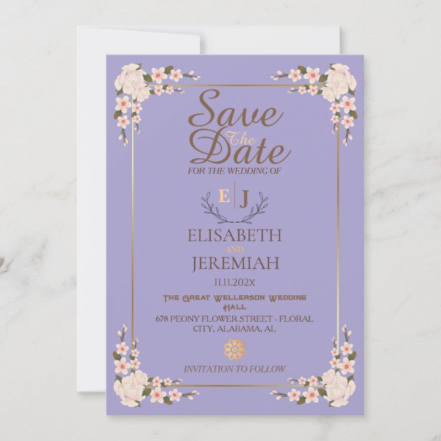 Foto Script White Floral Wedding Save the Date Einladung (Vorderseite)