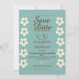 Foto Script White Floral Wedding Save the Date Einladung