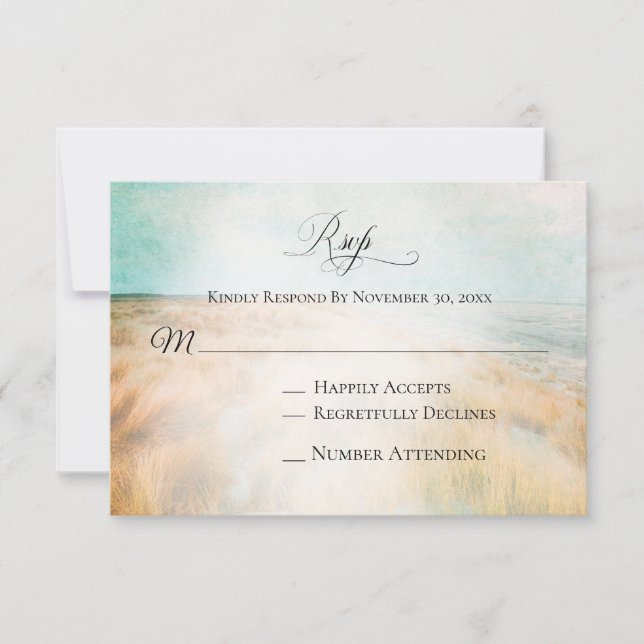 *~* Foto Sea Dune Beach Grass - Hochzeitsszenario  RSVP Karte (Vorderseite)
