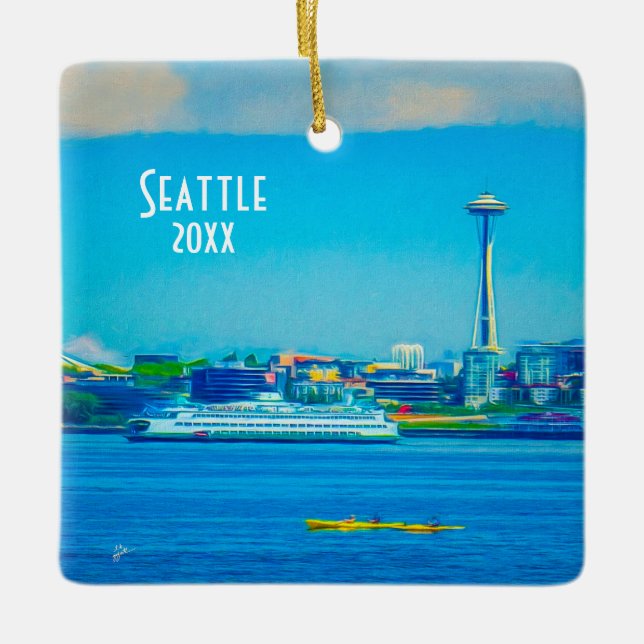 Foto-SeattleSkyline 2 zu besitzen versah Keramikornament (Vorderseite)